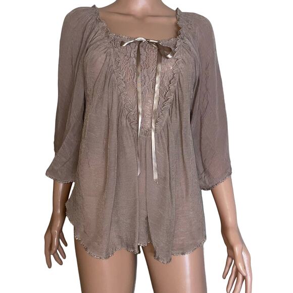 S. line Tops - S. Iine blouse BoHo flowy top elastic neck bat wing crinkle cut Western SZ SM